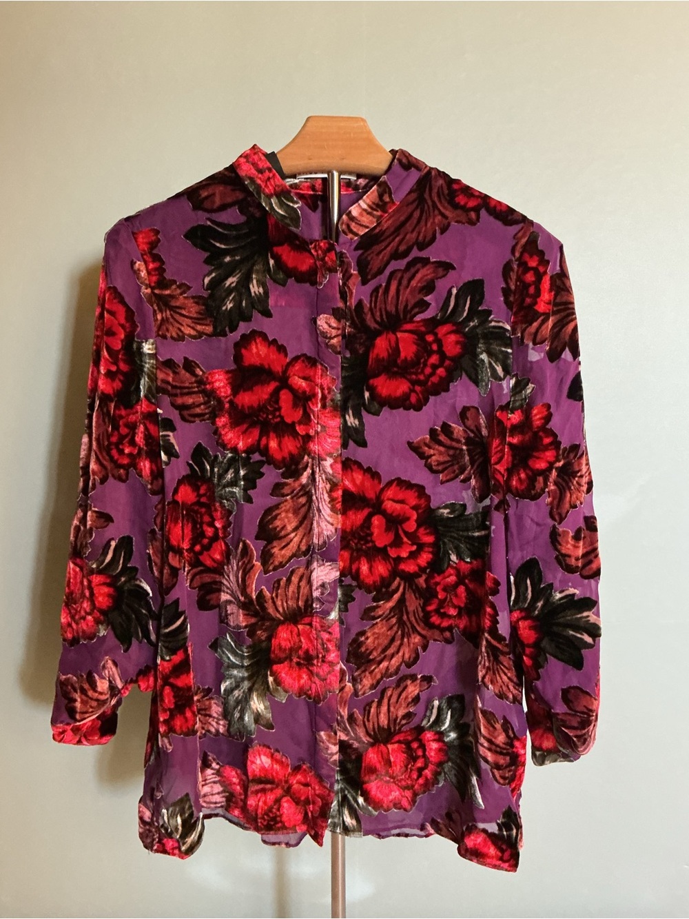 Alice and Olivia Floral Velvet Button-Up  blouse Size Medium